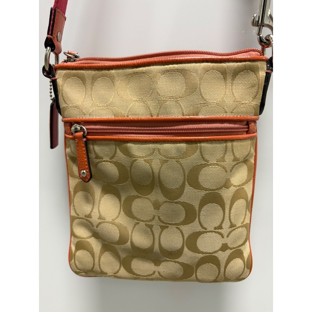 Vintage Coach Signature Floral Applique Crossbody Bag Tan Pink Messenger Bag - Picture 9 of 11